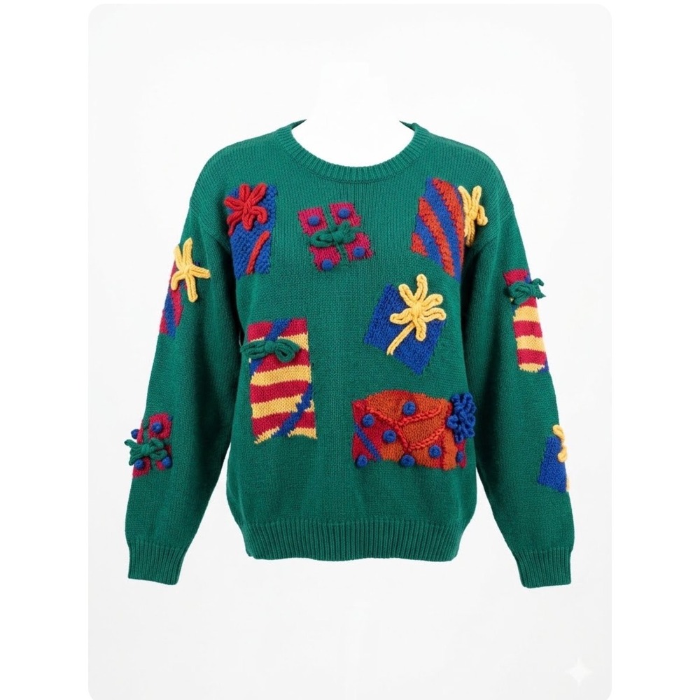 Vintage Robert Scott Christmas Gift Sweater Novelty Sz M 80s 90s Kitsch Tacky
